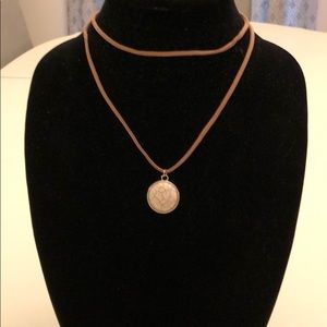 Tan leather necklace with marbled drop